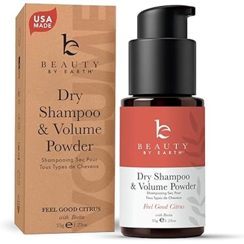 Beauty by Earth Dry Shampoo Powder Spray for Women & Men, Non Aerosol Volumizing & Clarifying Powder, USA Made with Clean Ingredients & Biotin for Light and Dark Hair - Travel Size Friendly