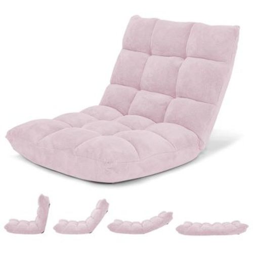 Costway Adjustable 14-Position Floor Chair Folding Lazy Gaming Sofa Chair Cushioned New Light Pink