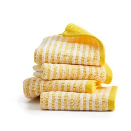 TOWN & COUNTRY PLAY 4-Piece Striped Reversible Terry Brights Washcloth Set, 13x13-Inch, 100% BCI Cotton, Plush & Absorbent 550GSM, Sunshine Yellow