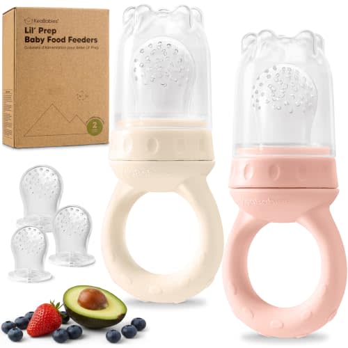 KeaBabies Baby Fruit Feeder 2pk - Silicone Baby Food Feeder for Babies 6-12 Months, Breast Milk Popsicle Teether, Weaning, Pacifier, Freeze Frozen Solid Food, Infant Feeding Essential (Mist Rose)