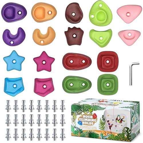 TOPNEW 18PCS Rock Climbing Holds for Kids, Rock Wall Climbing Holds with Hardware - Climbing Rocks for Indoor Outdoor Playground Climbing Wall