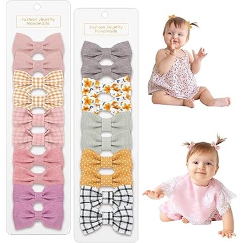 Baby Hair Clips, 20 Pcs Handmade Bows for Baby Girls Hair Accessories Cotton Fully Lined Fabric Bow Clips Non Slip Barrettes Accessories for Infants Newborn Infant Toddlers