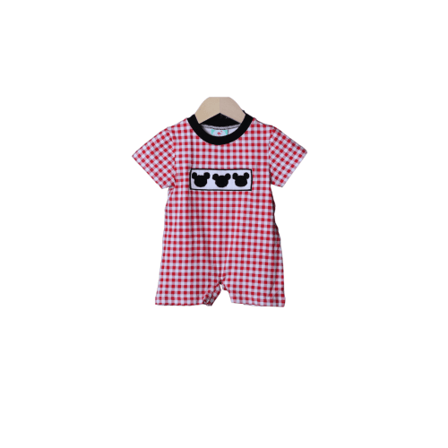 Smocked Mouse Red Gingham Knit Romper