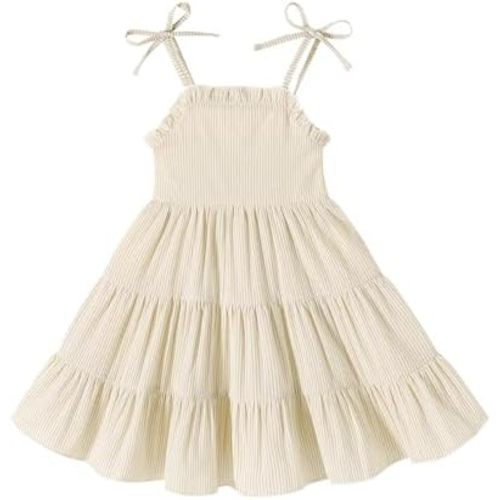 JEELLIGULAR Toddler Girl Summer Dress Tie Strap Sleeveless Sundress White/Floral/Denim Beach Dresses for Baby Girls 12M-6Y
