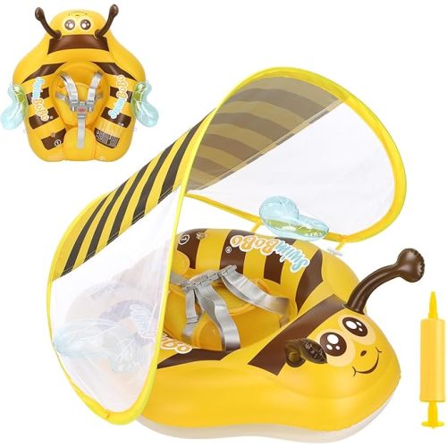 Free Swimming Baby Inflatable Baby Swim Float with Sun Canopy Size Improved Infant Pool Floaties Swimming Pool Toys for The Age of 3-36 Months