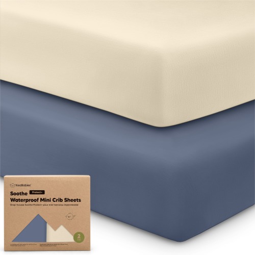 KeaBabies 2-Pack Soothe [Protect+] Waterproof Mini Crib Sheets (Maritime)