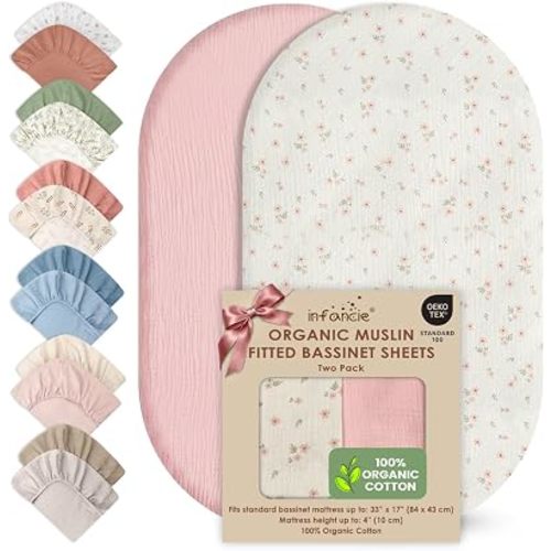 100% Organic Cotton 2 Baby Muslin Bassinet Sheets Unisex