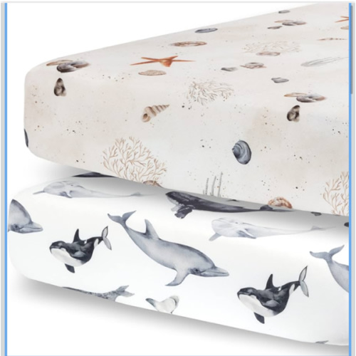 Pobibaby - 2 Pack Premium Fitted Baby Boy Crib Sheets for Standard Crib Mattress - Ultra-Soft Jersey Knit, Safe and Snug, and Stylish Ocean Crib Sheet (Seaside)