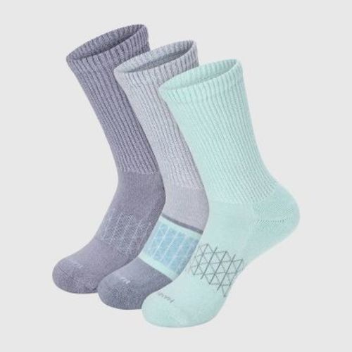 Hanes Women's Absolute Wellness 3pk Non-Binding Crew Socks - Green 5-9: Cotton Blend, Cushioned Sole, Arch Support, Seamless Toe