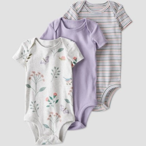 little Planet By Carter's Baby 3pk Botanical Rain Bodysuit - Purple/Beige Newborn