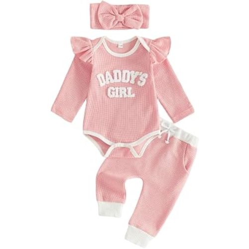 Newborn Baby Girl Fall Outfit Set Romper Pants Infant Waffle Clothes