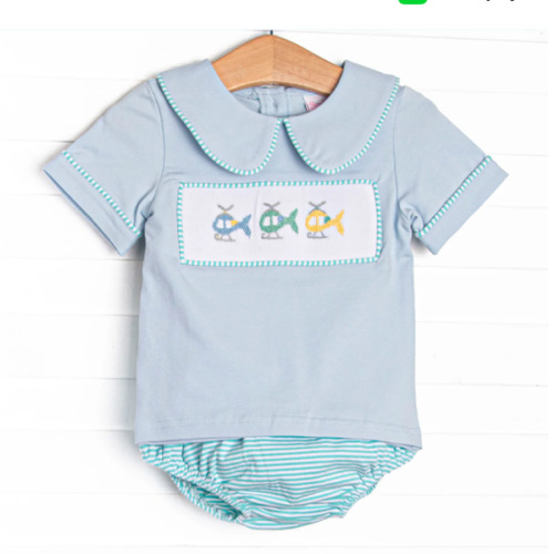 Whirlybird Winds Smocked Collared Diaper Set, Mint – Stitchy Fish