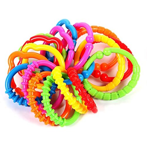 Link-to-Go Connecting Rings Toy Hanging Stroller Car Seat Crib Playmat Attach Toys Infant Newborn Boy Girl Clip On Early Education Learning Travel Accessory Set