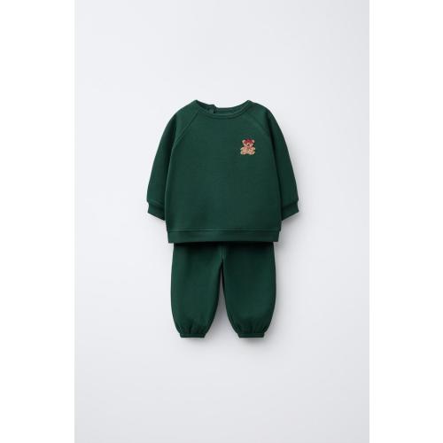 TERRY PATCH SWEATSHIRT AND JOGGER PANTS SET - Mid-green | ZARA United States