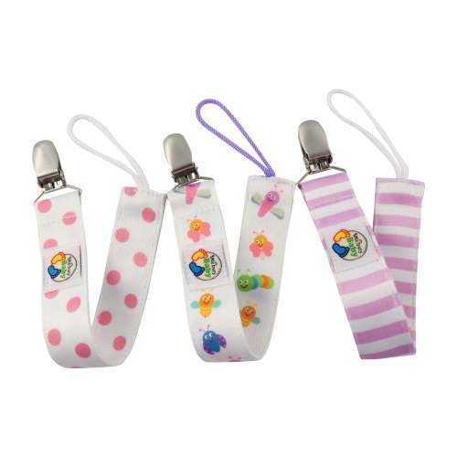 Little Busy Baby 3-Pack Pacifier Clips for Girls, Cute Soothie and Binky Holders