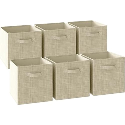 Fabric Storage Cubes for Cube Organizer - 6 Pack Heavy Duty Beige Storage Bins - 13 Inch Cube Storage Bin, Use As A Clothes Storage Box In Closet, Baskets For Shelves or Cubbies Storage bins