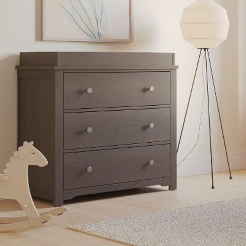 Child Craft Harmony 3 Drawer Dresser with Removable Changing Table Topper, Ample Storage, Anti-Tip Kit Included to Prevent Tipping, Baby Safe Finish