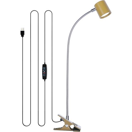 Dott Arts Desk Lamp,USB Clip On Light with 3 Color Modes,LED 10 Levels Brightness Reading Lamp, 360° Gooseneck Book Light,Eye-Care Reading Light for Home Office,Headboards Gold, DA-3.5W-01