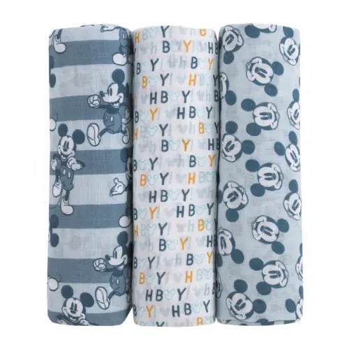 Disney NoJo Disney Mickey Mouse 3 Piece Muslin Swaddle Baby Blanket Set | Wayfair