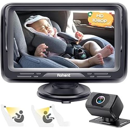 Baby Car Camera Ease Installation: Eye Protection Clear Night Vision 360° Rotation Rear Facing Baby Car Mirror for 2 Kids HD 1080P 150° Wide View Stability Backseat Camera with Monitor -Rohent N06