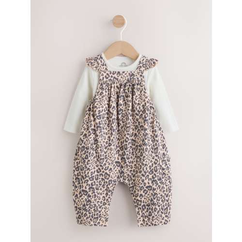 Leopard Print Baby Jersey Dungaree and Bodysuit 2 Piece Set (0mths-2yrs)