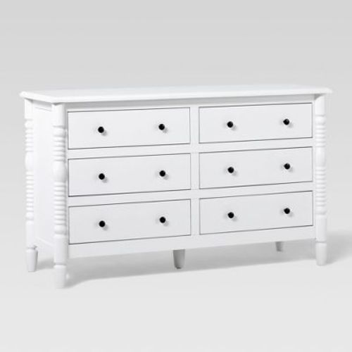 Walker Edison Easy Assembly Solid Wood 5 Drawer Spindle Chest White 6-Drawer