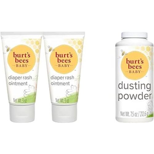 Burt's Bees Baby Diaper Rash Ointment, Maximum Strength, 40% Zinc Oxide, 100% Natural Origin & Baby Dusting Powder, 100% Natural Origin, Talc-Free, Pediatrician Tested, 7.5 Ounces