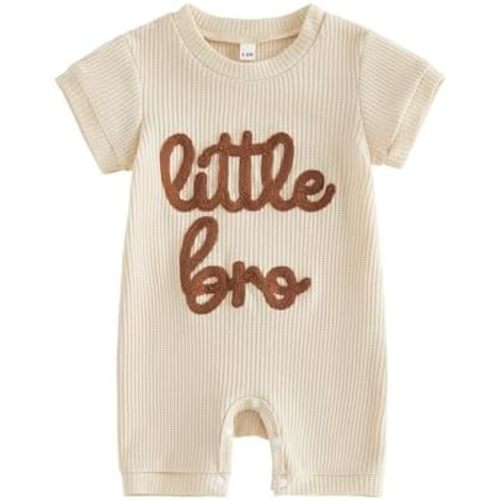 allshope Newborn Baby Boy Summer Outfit Romper Little Brother Lil Bro Embroidery Jumpsuit Cute Infant Waffle Clothes