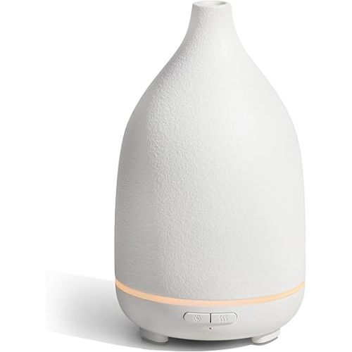 InnoGear Oil Diffuser, 150ML Ceramic Diffuser for Essential Oils Handcrafted Aromatherapy Diffuser Ultrasonic Cool Mist Humidifier with 2 Mist Modes Waterless Auto Off for Room Office, White Base