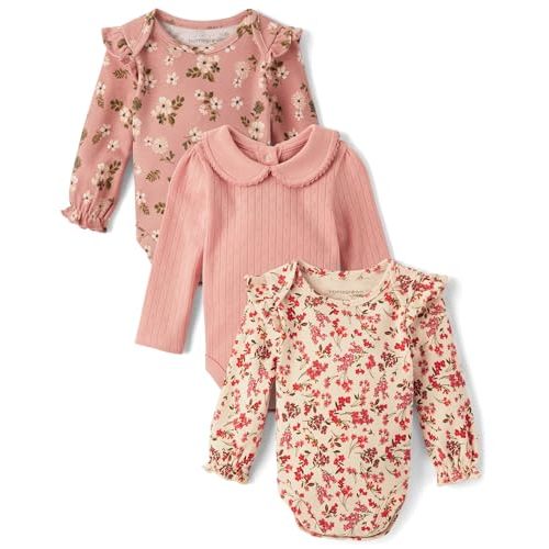 Gymboree,Unisex Kids,and Newborn Long Sleeve Body Suit,Pink Floral/Pink/Cream Floral 3-Pack,6 Months