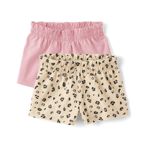 Baby Girls Leopard Paperbag Waist Shorts 2-Pack - Gray