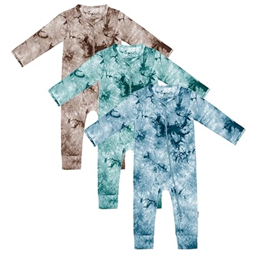 Baby Girls Boys Footless Romper 2 Way Zipper Soft Rayon Outfits, Outdoor Tie-dye Long Sleeve Clothes Jumpsuit