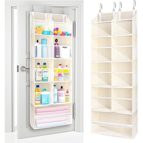 ULG Over the Door Organizer, 5-Tier Extra Large Hanging Storage with 10 Mesh Pockets, 100 lbs Capacity, Heavy Duty Door Organizer for Closet, Bedroom, Nursery Storage, Beige
