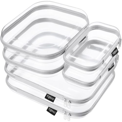 YQBRAO 6 Pack Sleek Gray Clear Hard Shell Zipper Case, 1.2mm Heavy Duty Tech & Cord Organizer Pouches, Crush-Proof Electronic Storage for Travel, Tools & Diaper Bag (2L+2M+2S)