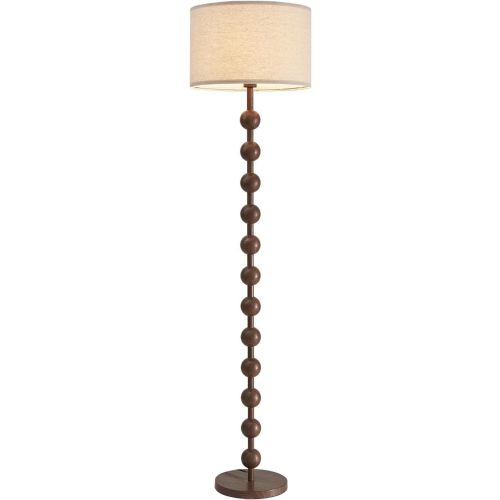 Modern Dimmable Remote Control Floor Lamp for Living Room Bedroom with LED E26 Bulb, Red Wood Pattern Iron Tall Standing Lamp Light with Fabric Shade for Home Office Dining Room