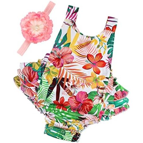 Baby Girl's Floral Print Ruffles Romper Summer Clothes