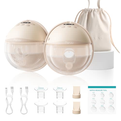 Paruu P16 Pro Wearable Breast Pump, Hands-Free Electric Breast Pump with 160min Battery & Night Light, 4 Modes & 12 Levels, 309mmHg Suction, 24mm Flange, Storage Bag & Dust Cover, 2 Pack (Champagne)