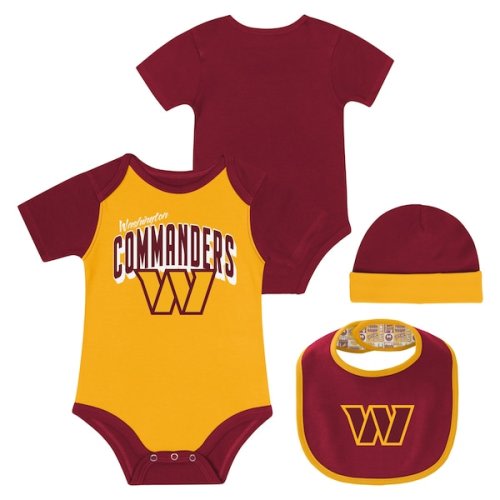 Newborn & Infant Washington Commanders Dynamic Duo Bodysuit, Bib & Knit Hat Set