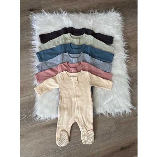 Organic Cotton Baby Rompers, Ribbed Sleeper, Gender Neutral, New Baby Gift, Double Zipper, Footies