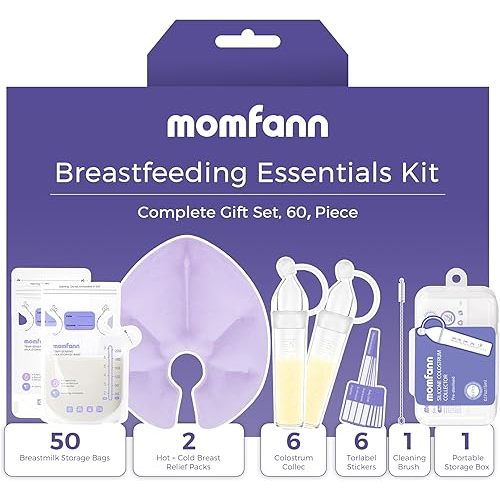 Breastfeeding Care Kit for Nursing Moms, 60-Piece Complete Gift Set with Milk Collector, 50 Storage Bags & Hot/Cold Packs - Relieves Engorgement & Improves Milk Flow,BPA-Free Essentials(Purple)