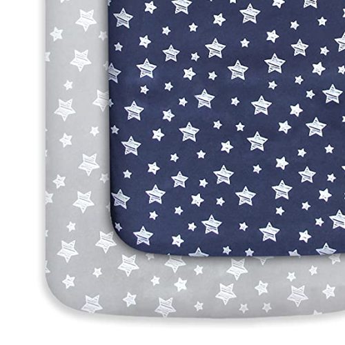 Pack n Play Playard Fitted Sheet, Compatible with Graco Pack n Play, Soft and Breathable Material, Grey & Navy