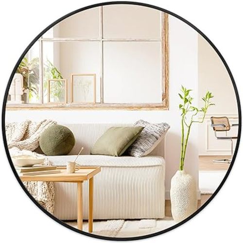 Fabuday Black Round Mirror 28 Inch - Large Circle Mirror for Bathroom, Living Room, Hallway, Entryway, Matte Aluminum Frame Circular Mirrors for Wall Decor