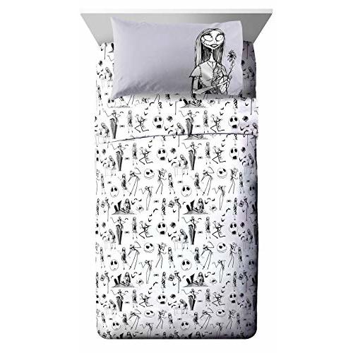 Jay Franco Kids Sheet Set with Fitted, Flat Sheets & Pillow Cover - Ultra-Soft Bedding with Pillowcase for Room Decor, White - Nightmare Before Christmas, 3 Piece Twin