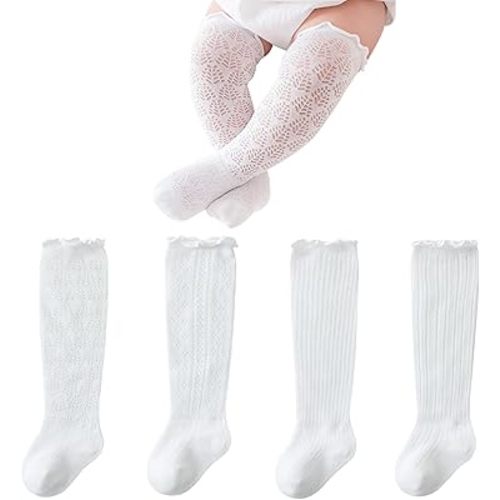 Baby Knee High Socks Non Slip Grip Ankle Socks Ruffled Long Stockings for Infants Toddlers Kids Boys Girls