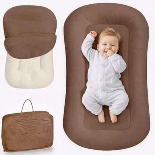 Infant Support Cushion - Baby Support Cushion for Newborn, 0-24 Months, Breathable Cotton Tummy Time Mat, Supervised Use, Portable Newborn Essentials for Home and Travel, Brown (Cover Included)