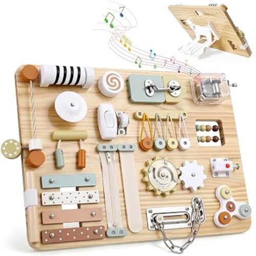 Pithfor Wooden Montessori Busy Board Toys for Baby Toddler