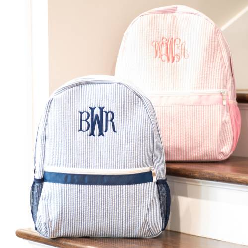 Personalized Seersucker Kids Backpack, Monogrammed Boys School Bag