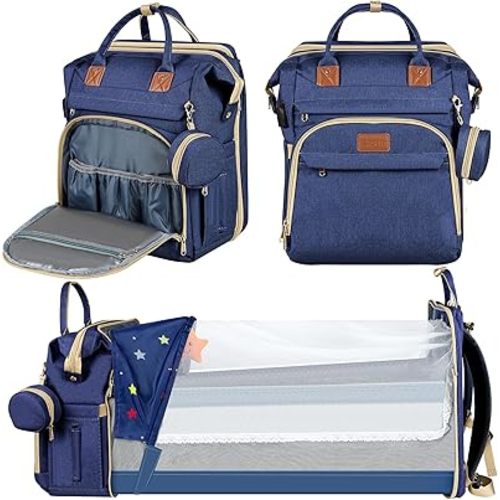 ZRSUN Baby Diaper Bag Backpack,Baby Shower Gifts, Multifunctional Travel Diaper Bag, Gifts for Mom with Portable Diaper Pad (Blue)