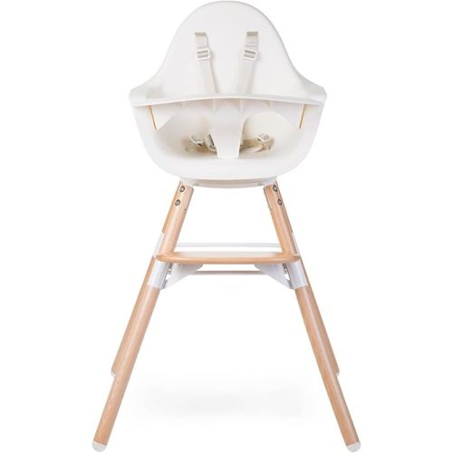 Childhome Evolu One.80° 2 in 1 Baby High Chair with 180° Swivel, Adjustable Height Baby High Chair, Sleek Modern with Beechwood Legs, White