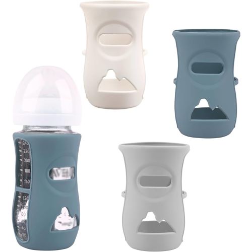 3 Pack Silicone Sleeves for Avent Natural Glass Baby Bottles, Anti Breakage Baby Bottle Holder, Compatible Philips Avent Glass Natural Baby Bottle 8 oz (Grey+Dark Blue+Apricot)